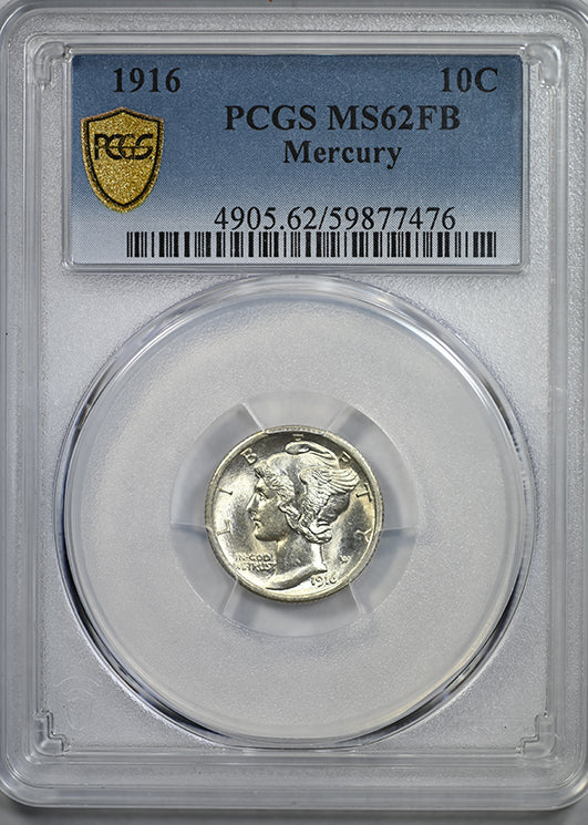1916 Mercury Dime 10C PCGS MS62FB - Full Bands