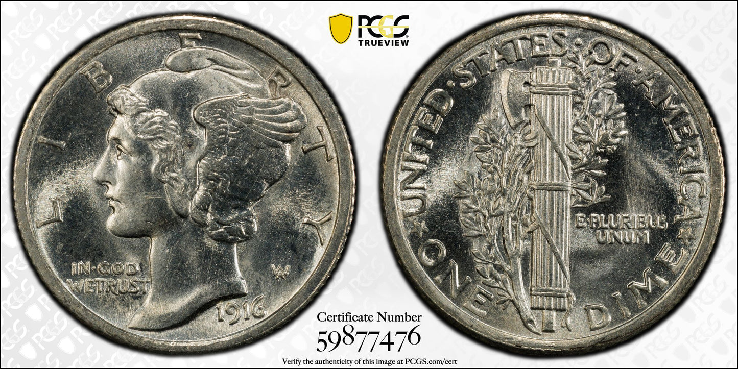 1916 Mercury Dime 10C PCGS MS62FB - Full Bands