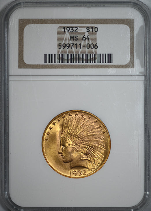 1932 Indian Head Gold Eagle $10 NGC MS64
