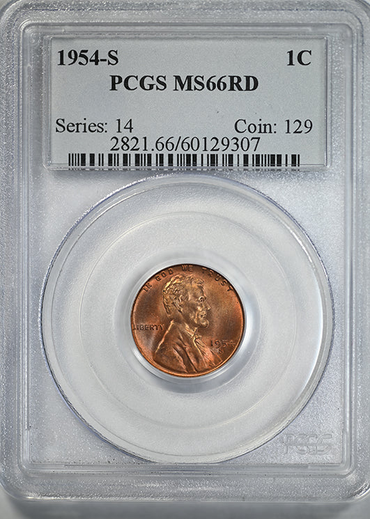 1954-S Lincoln Wheat Cent 1C PCGS MS66RD