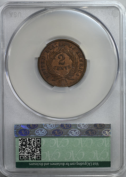 1871 Two Cent Piece 2C CAC MS62BN Reverse Slab