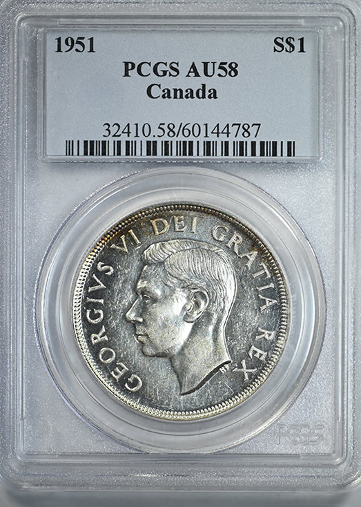 1951 Canada Silver Dollar $1 PCGS AU58