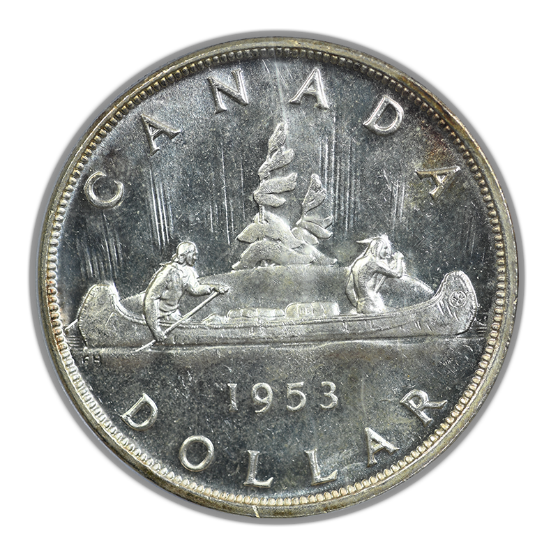 1953 Canada Silver Dollar $1 PCGS MS62 with Strap