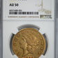 1882-CC Liberty Head Gold Double Eagle $20 NGC AU50 Obverse Slab