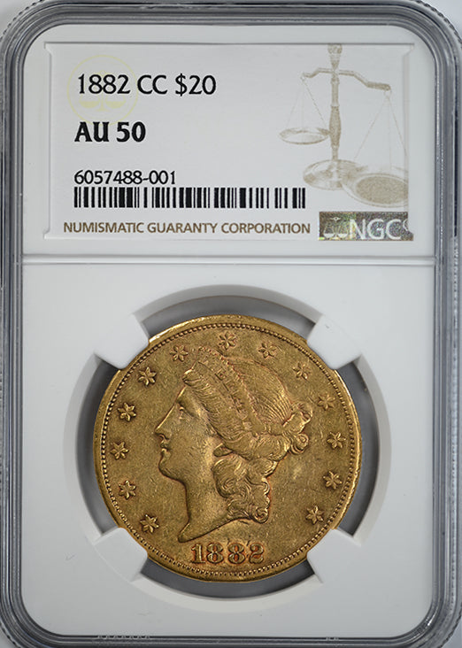 1882-CC Liberty Head Gold Double Eagle $20 NGC AU50 Obverse Slab