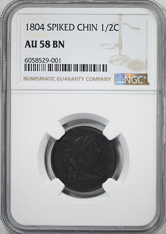 1804 Draped Bust Half Cent 1/2C NGC AU58BN - Spiked Chin