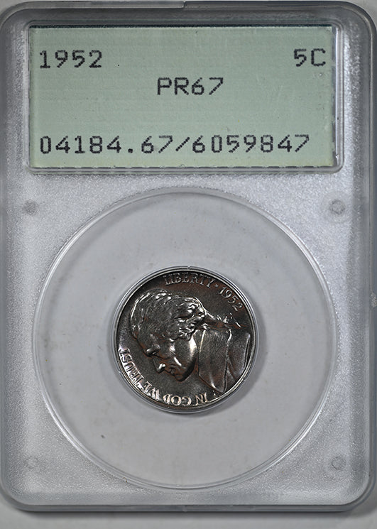 1952 Proof Jefferson Nickel 5C PCGS Rattler PR67