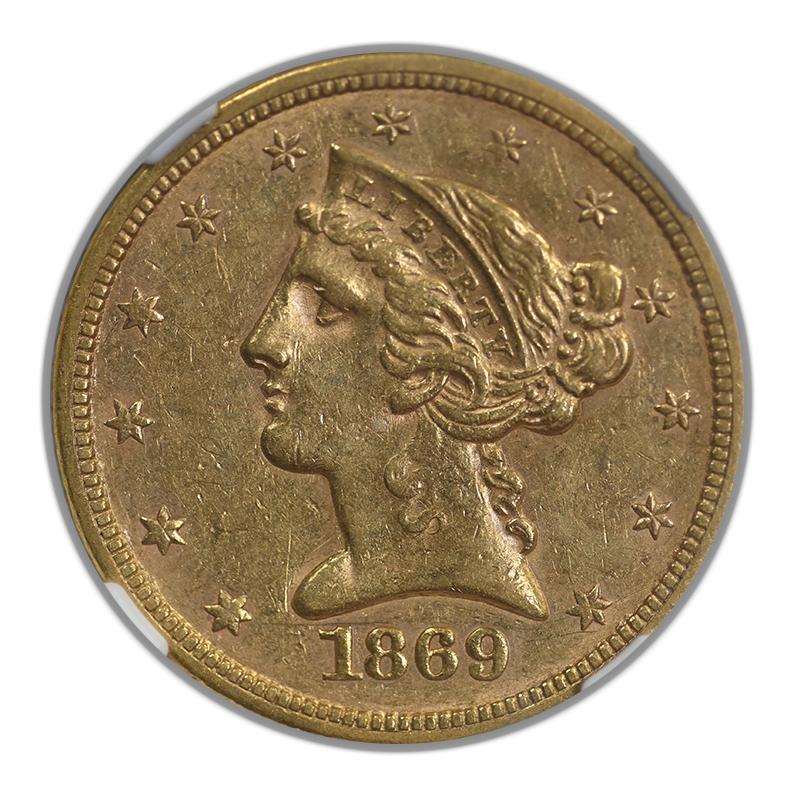 1869-S Liberty Head Gold Half Eagle $5 NGC AU58