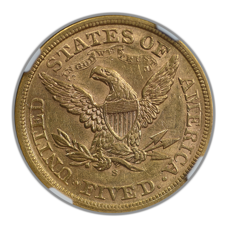 1869-S Liberty Head Gold Half Eagle $5 NGC AU58