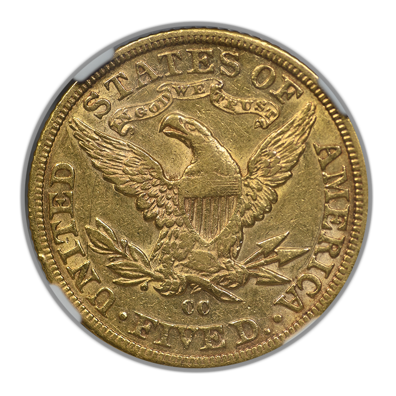 1890-CC Liberty Head Gold Half Eagle $5 NGC AU53 CAC - John McCloskey Collection Reverse