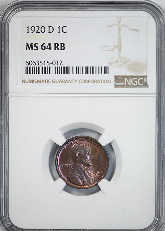 1920-D Lincoln Wheat Cent 1C NGC MS64RB - TONED!
