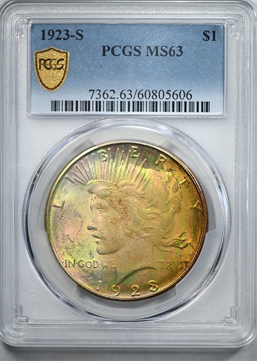 1923-S Peace Dollar $1 PCGS MS63 - RAINBOW TONED!