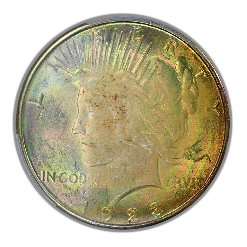 1923-S Peace Dollar $1 PCGS MS63 - RAINBOW TONED!
