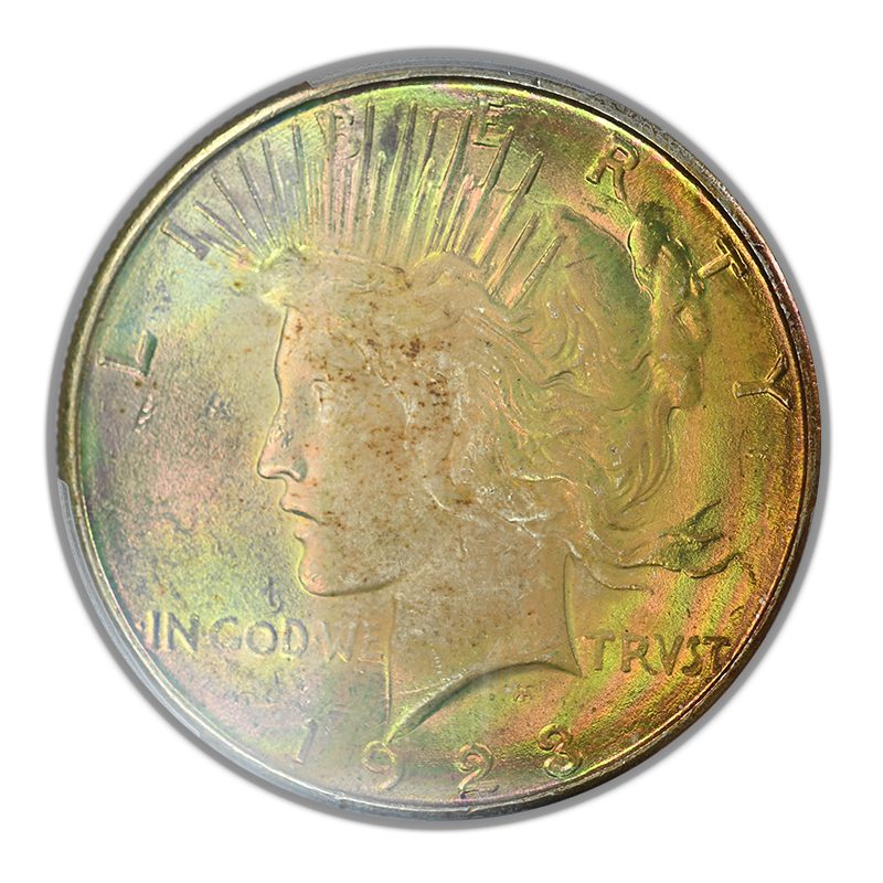 1923-S Peace Dollar $1 PCGS MS63 - RAINBOW TONED!