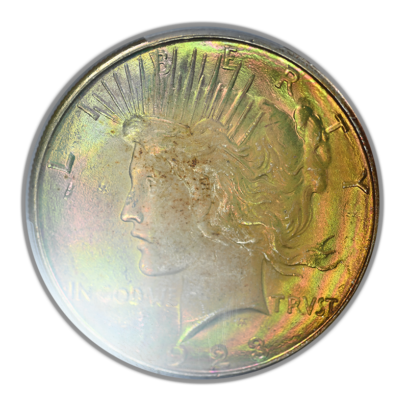 1923-S Peace Dollar $1 PCGS MS63 - RAINBOW TONED!