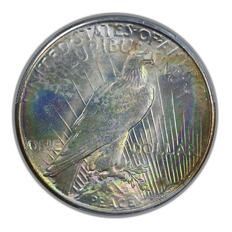 1923-S Peace Dollar $1 PCGS MS63 - RAINBOW TONED!