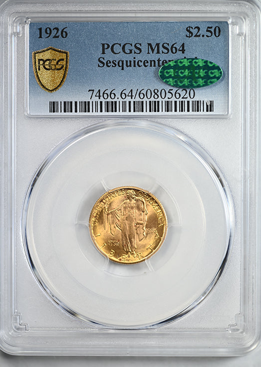 1926 American Sesquicentennial Classic Commemorative Gold Quarter Eagle $2.50 PCGS MS64 CAC