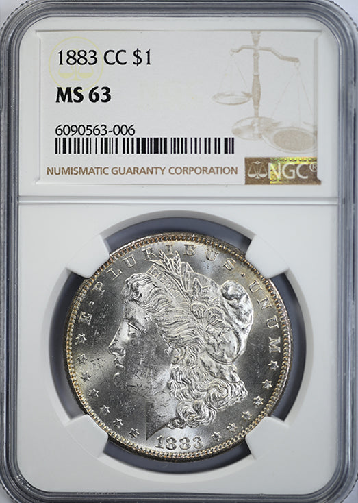 1883-CC Morgan Dollar $1 NGC MS63 - REVERSE TONED! Obverse Slab