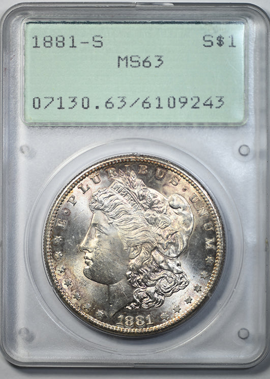 1881-S Morgan Dollar $1 PCGS Rattler MS63 Obverse Slab