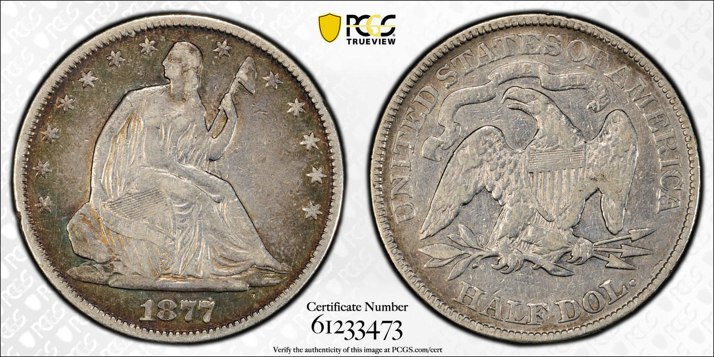 1877 Liberty Seated Half Dollar 50C PCGS F15 - TONED!