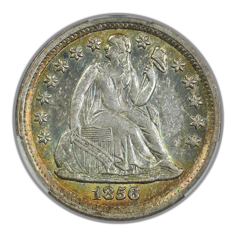 1856 Liberty Seated Dime 10C CAC MS63 - Small Date Obverse