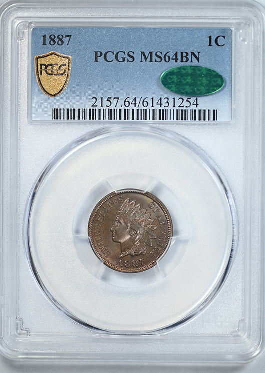 1887 Indian Head Cent 1C PCGS MS64BN CAC - TONED!
