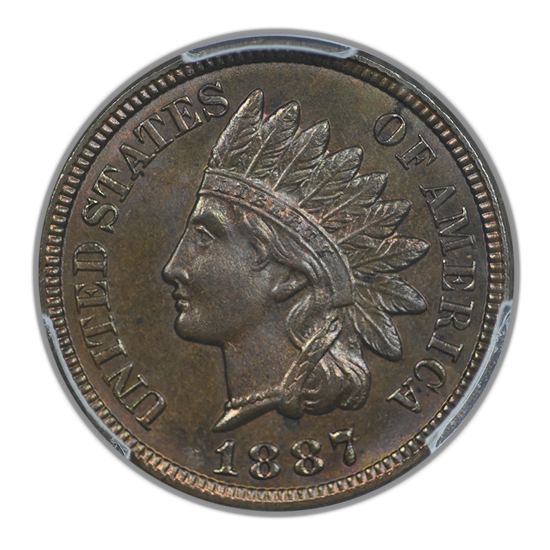 1887 Indian Head Cent 1C PCGS MS64BN CAC - TONED!