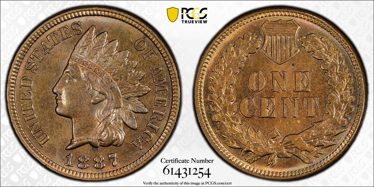1887 Indian Head Cent 1C PCGS MS64BN CAC - TONED!