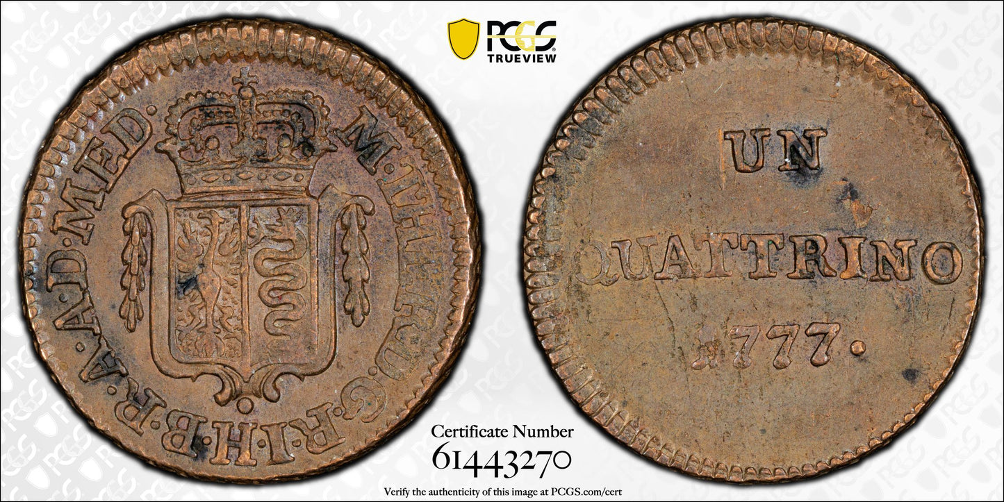 1777 Italian States Italy-Milan Quattrino PCGS AU55