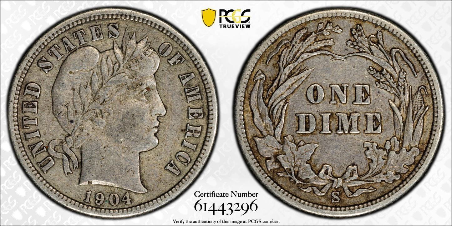 1904-S Barber Dime 10C PCGS XF45 CAC