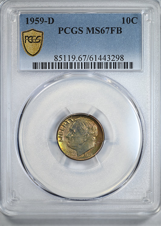 1959-D Roosevelt Dime 10C PCGS MS67FB Full Bands - TONED!