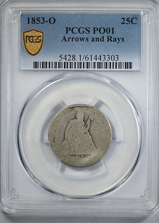 1853-O Liberty Seated Quarter 25C PCGS PO01 - Arrows & Rays - Lowball