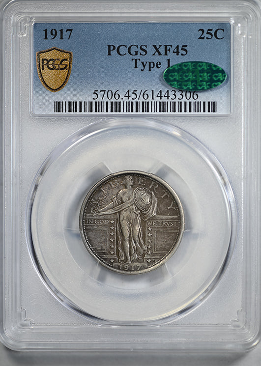 1917 Type 1 Standing Liberty Quarter 25C PCGS XF45 CAC