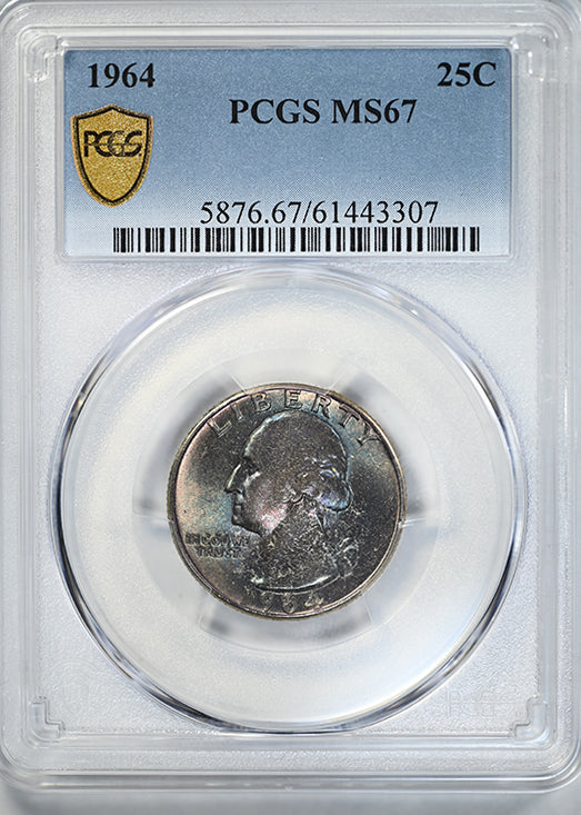 1964 Washington Quarter 25C PCGS MS67 - TONED!
