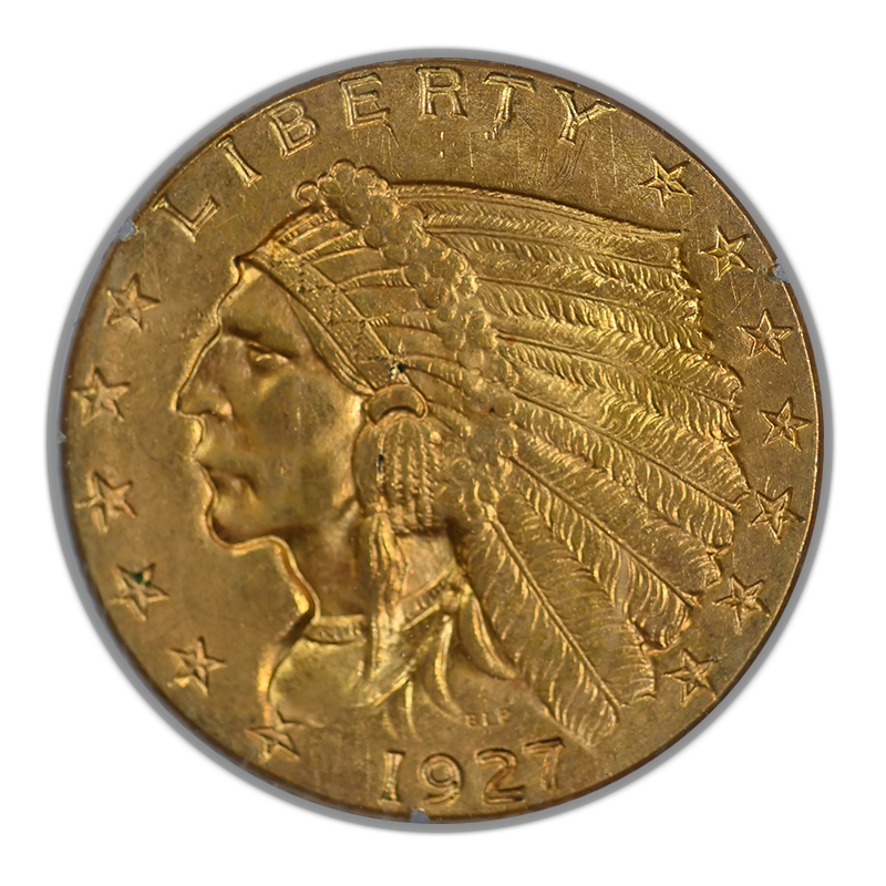 1927 Indian Head Gold Quarter Eagle $2.50 PCGS Rattler MS61 Obverse