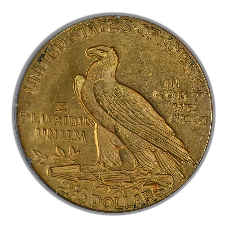 1927 Indian Head Gold Quarter Eagle $2.50 PCGS Rattler MS61 Reverse