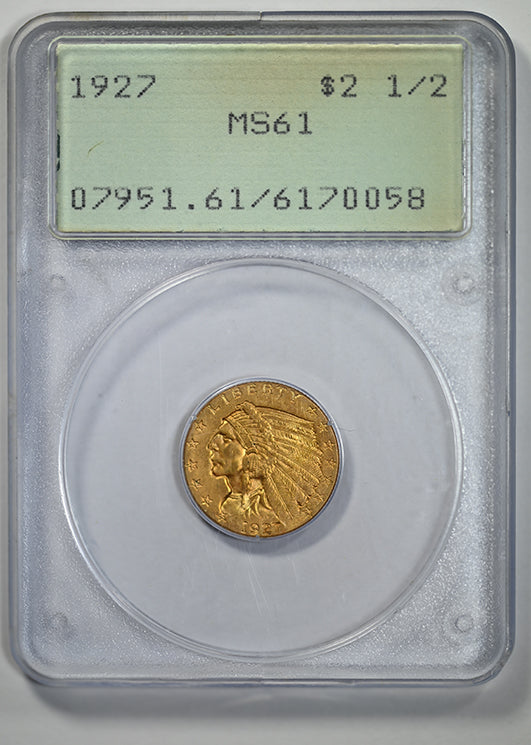 1927 Indian Head Gold Quarter Eagle $2.50 PCGS Rattler MS61 Obverse Slab