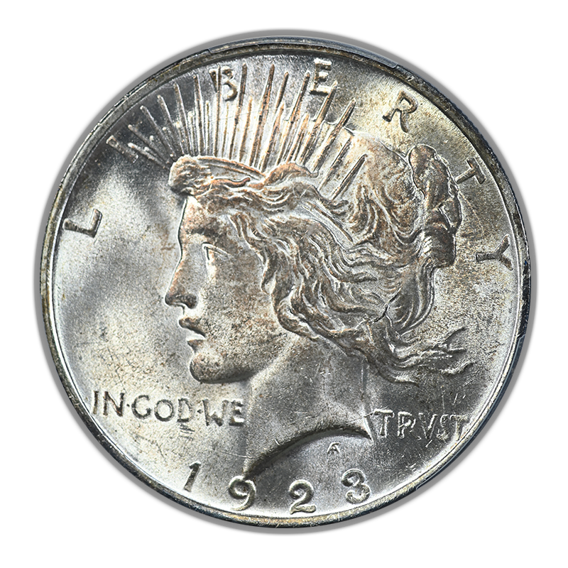 1923 Peace Dollar $1 PCGS MS64+ TOP 50 VAM 1B, Extra Hair