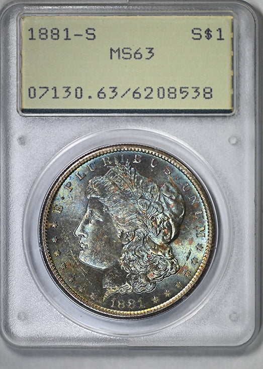 1881-S Morgan Dollar $1 PCGS Rattler MS63 - TONED!