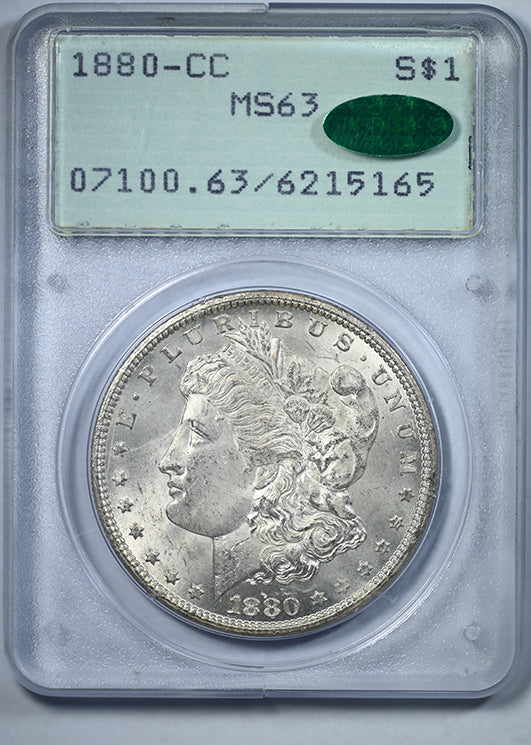 1880-CC Morgan Dollar $1 PCGS Rattler MS63 CAC
