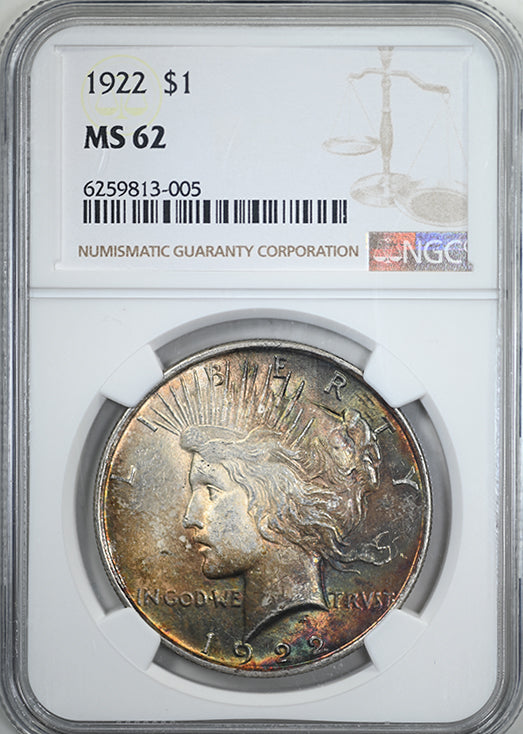 1922 Peace Dollar $1 NGC MS62 - TONED!