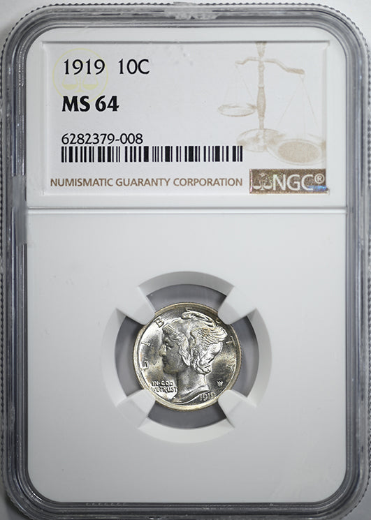 1919 Mercury Dime 10C NGC MS64