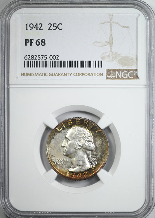 1942 Proof Washington Quarter 25C NGC PF68 - TONED!