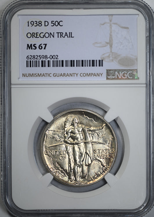 1938-D Oregon Trail Classic Commemorative Half Dollar 50C NGC MS67 Obverse Slab