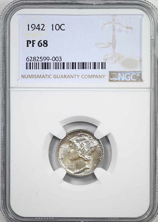 1942 Proof Mercury Dime 10C NGC PF68