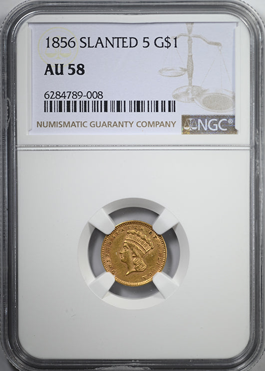 1856 Type 3 Indian Princess Head Gold Dollar G$1 NGC AU58 - Slanted 5