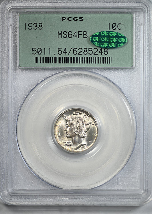 1938 Mercury Dime 10C PCGS MS64FB CAC OGH - Full Bands