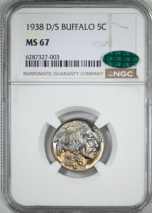 1938-D/S Buffalo Nickel 5C NGC MS67 CAC - TONED!