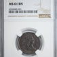 1806 Draped Bust Half Cent 1/2C NGC MS61BN - Small 6, No Stem