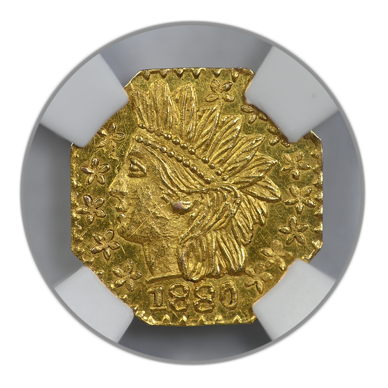 1880 Octagonal California Fractional Gold Indian Head 1/4 Dollar G25C NGC MS64 BG-799X